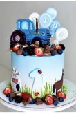 Торт в стиле синий трактор