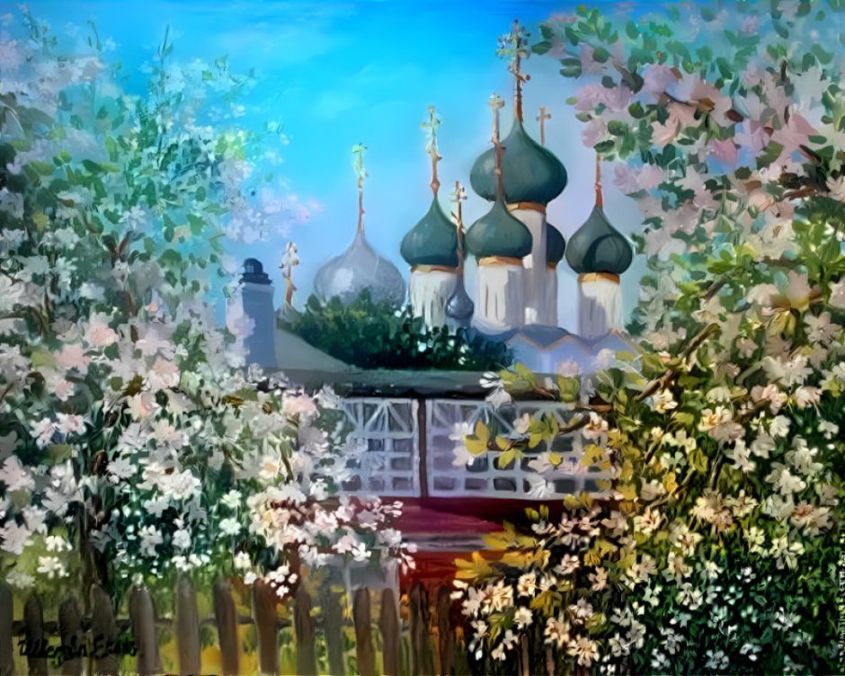 Весенний пейзаж с храмом