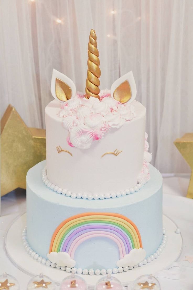 Двухъярусный торт на день рождения девочке Единорог