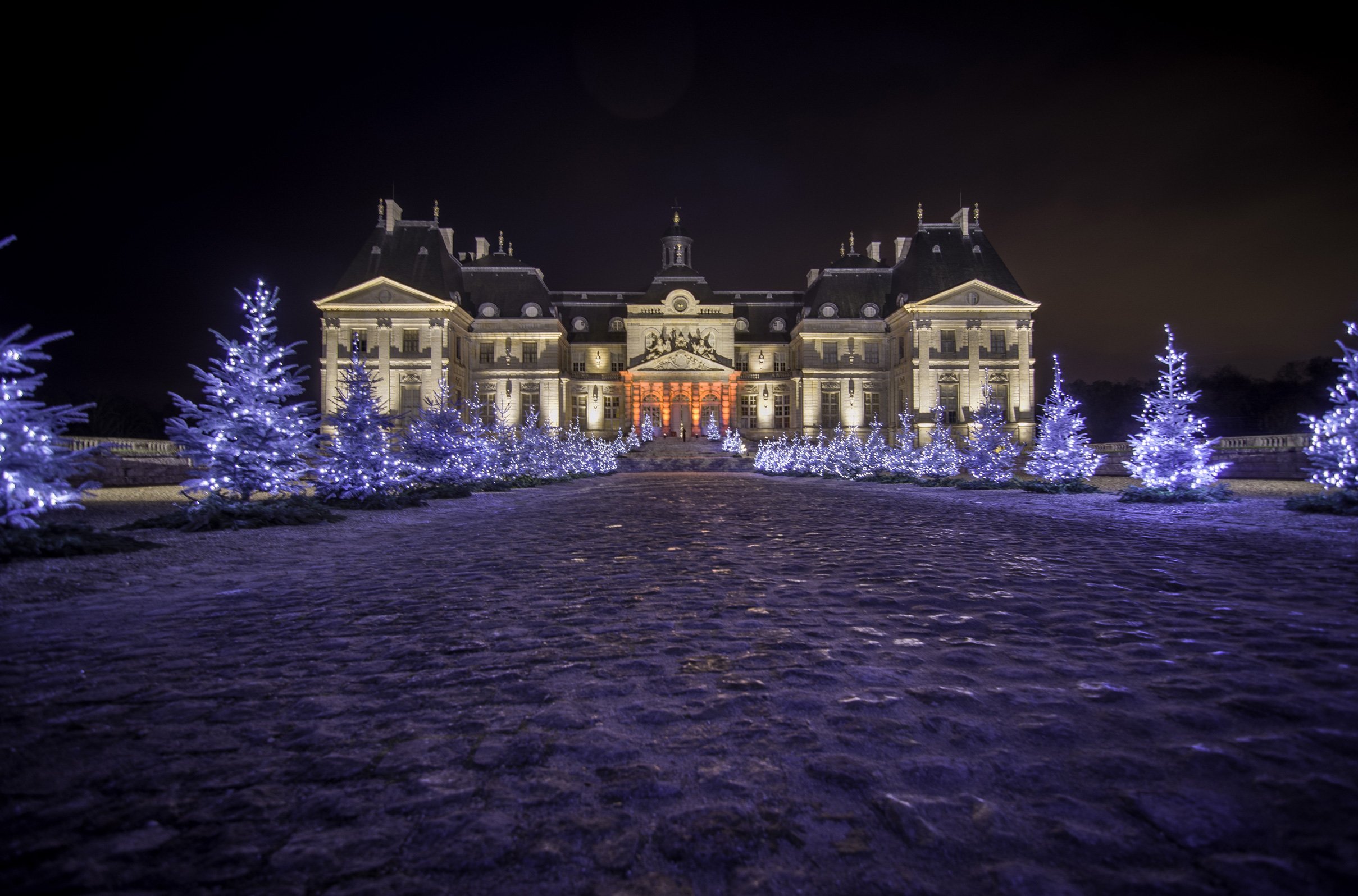 Ночной версаль. Замок во-Ле-Виконт на Рождество Франция. Елисейский дворец ночью. Ночной Версаль дворец. Московский Версаль зима.