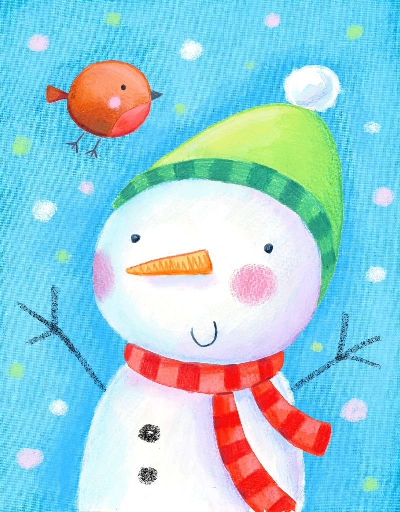 Снеговик гуашью для детей