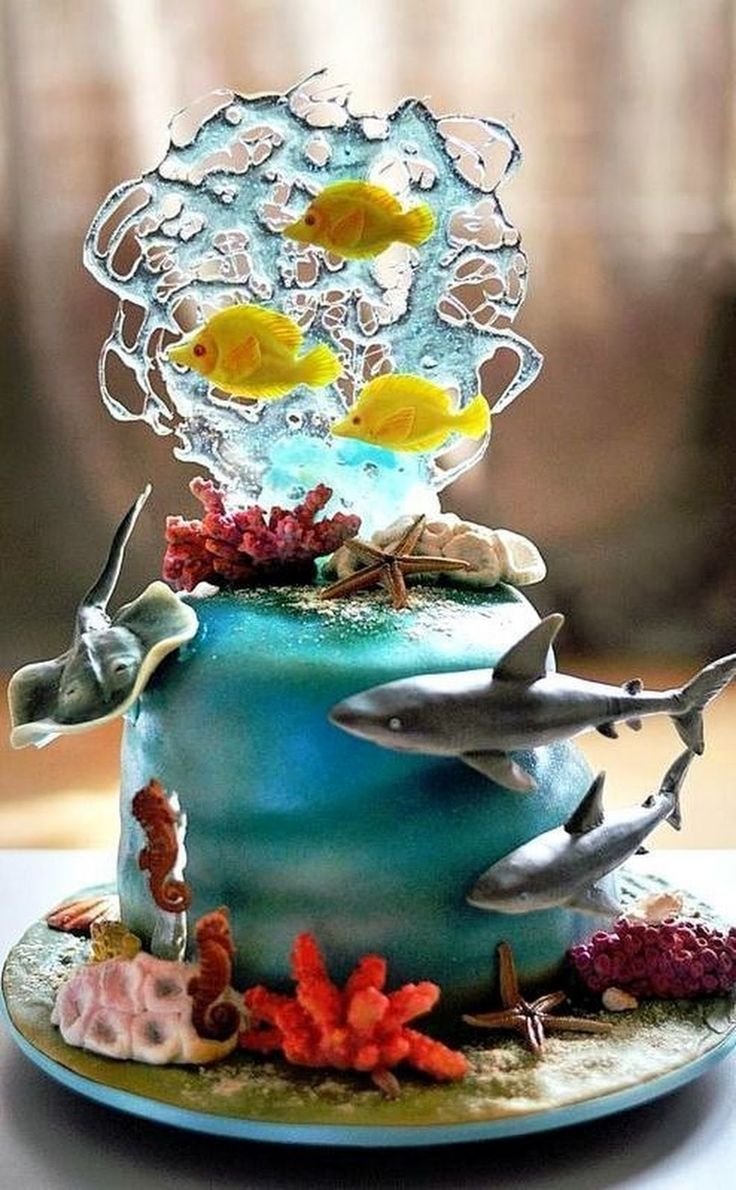 Декор торта с рыбками