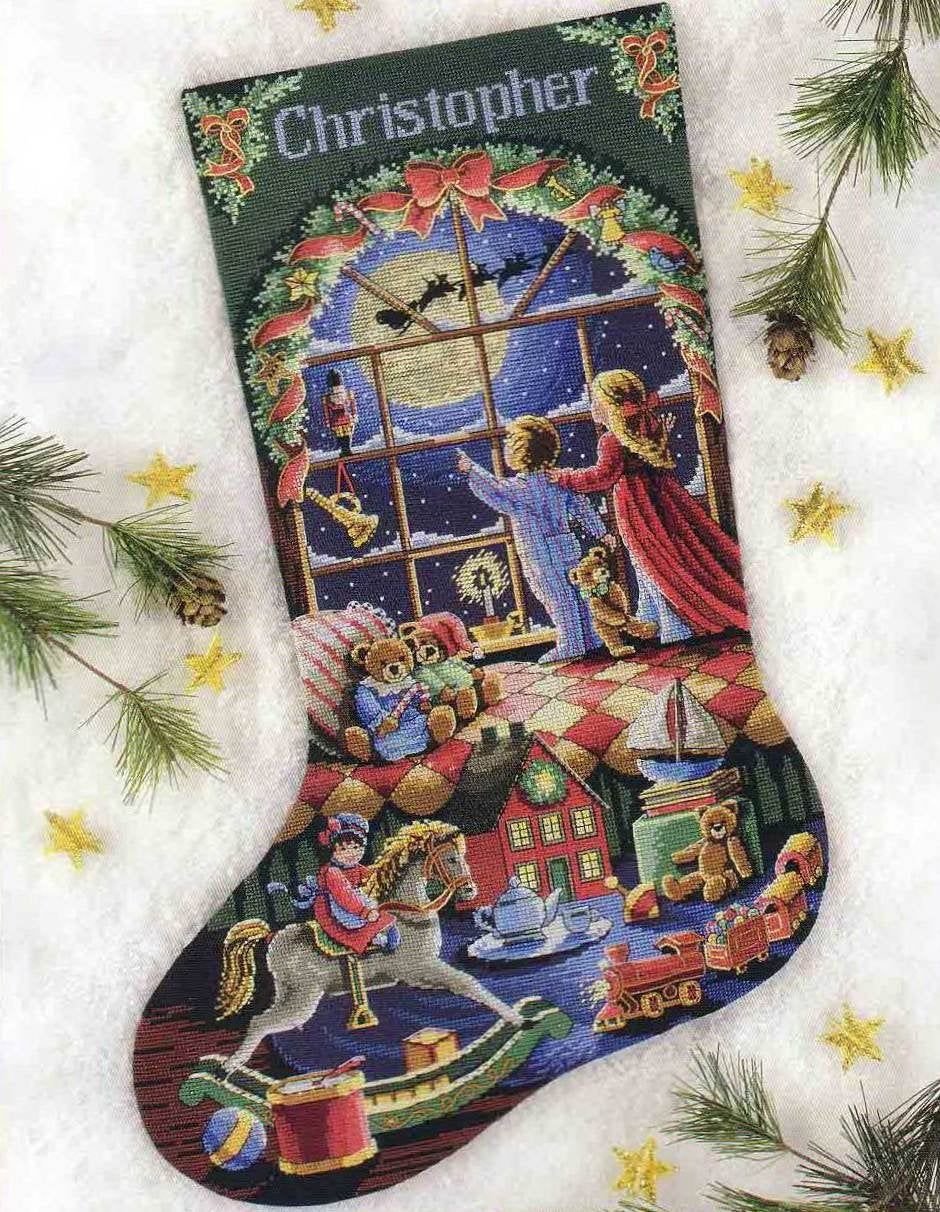 Новогодние сапожки вышивка крестом Дименшенс