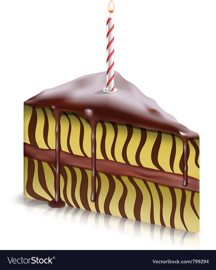 Кусок шоколадного торта со свечкой