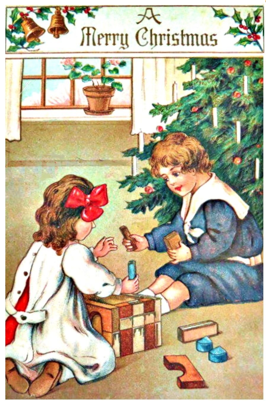 Дети наряжают елку открытки старинные