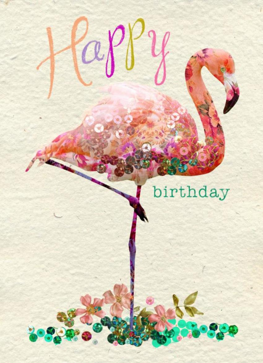 Открытка с Фламинго с днем рождения
