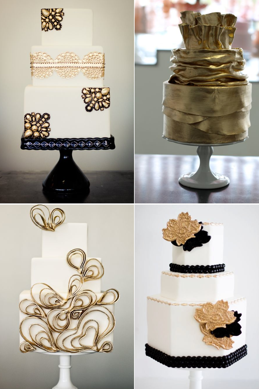 Свадебный торт с золотыми полосками