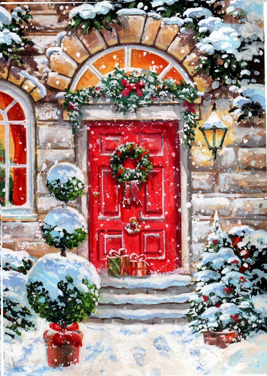 Рождественский венок на дверь рисунок