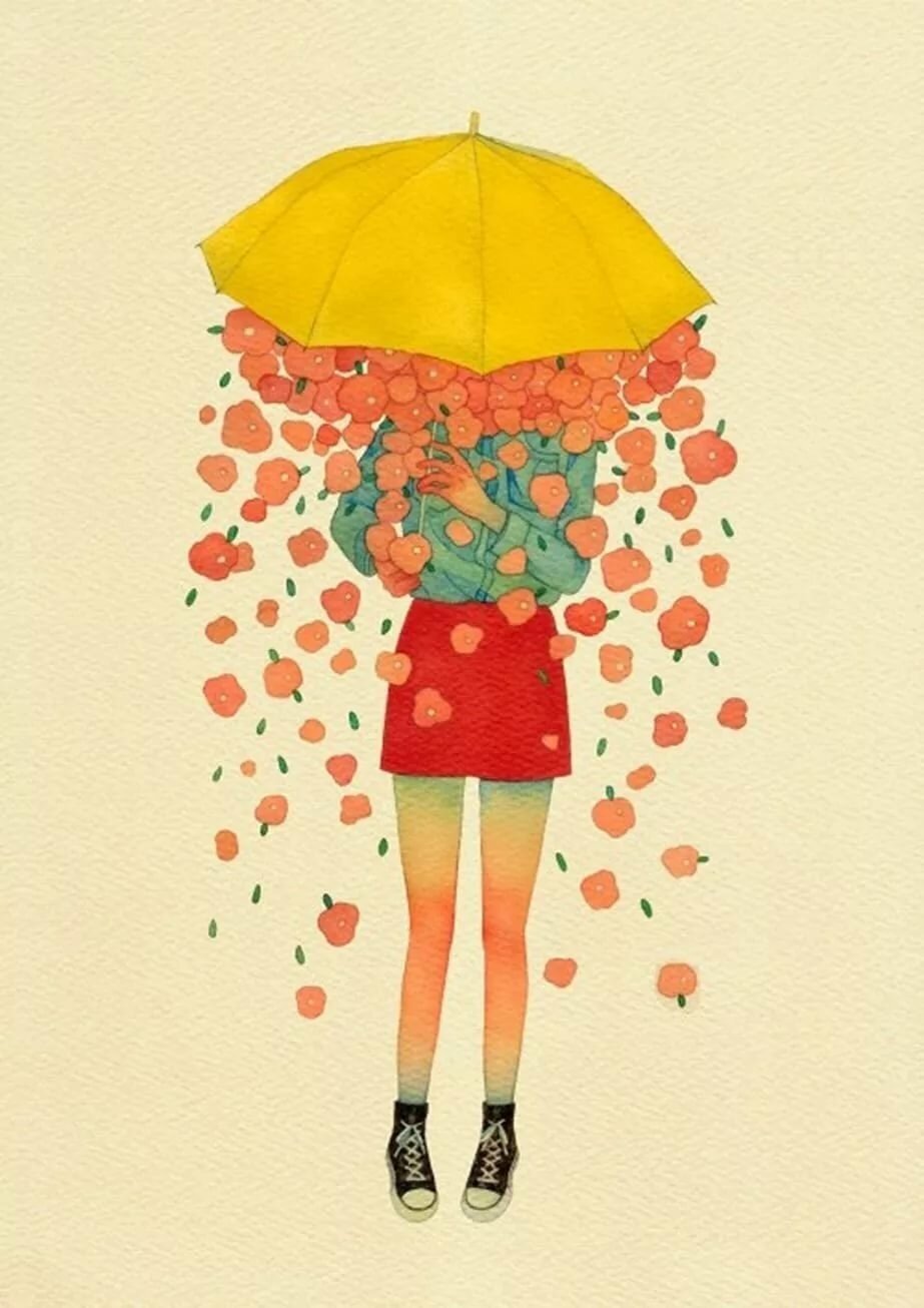 Открытка цветы в зонтике