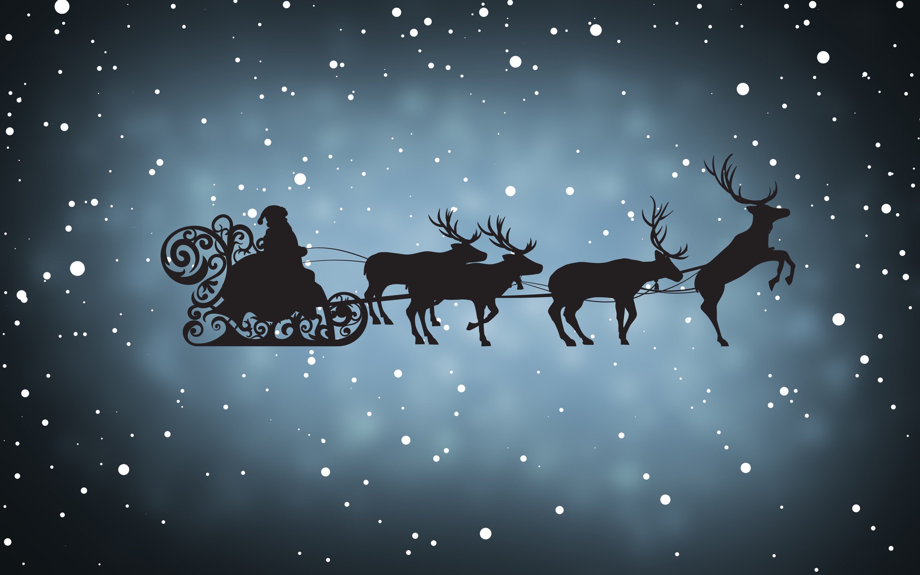 Дед Мороз на санях, запряженных оленями