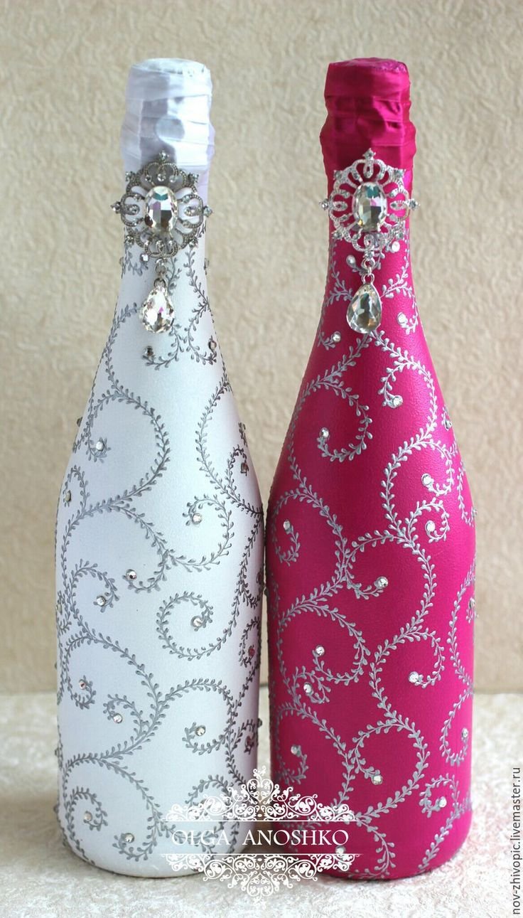 Свадебные бутылки акриловыми красками