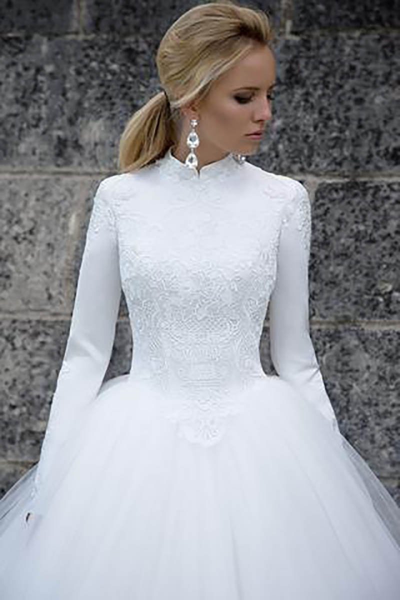 Свадебное платье воротник стойка длинный рукав