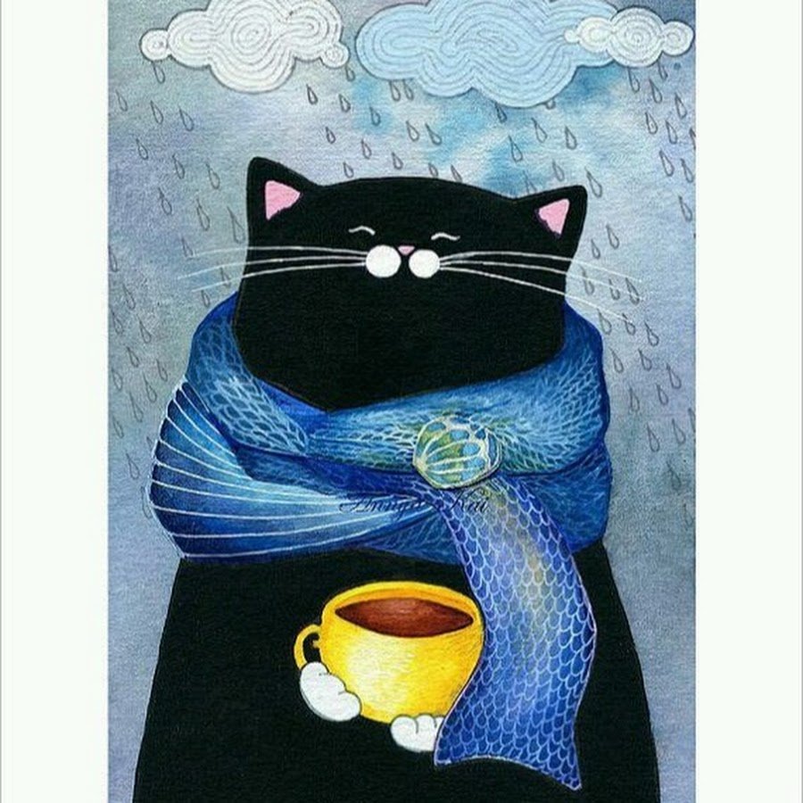 Кот в шарфе с чаем