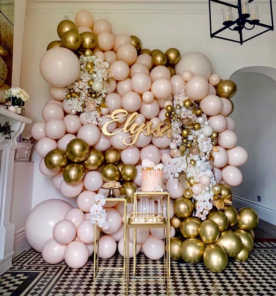 Blue Pink Gold Balloons Arch