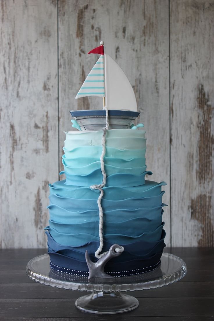 Свадебный торт двухъярусный в голубых тонах