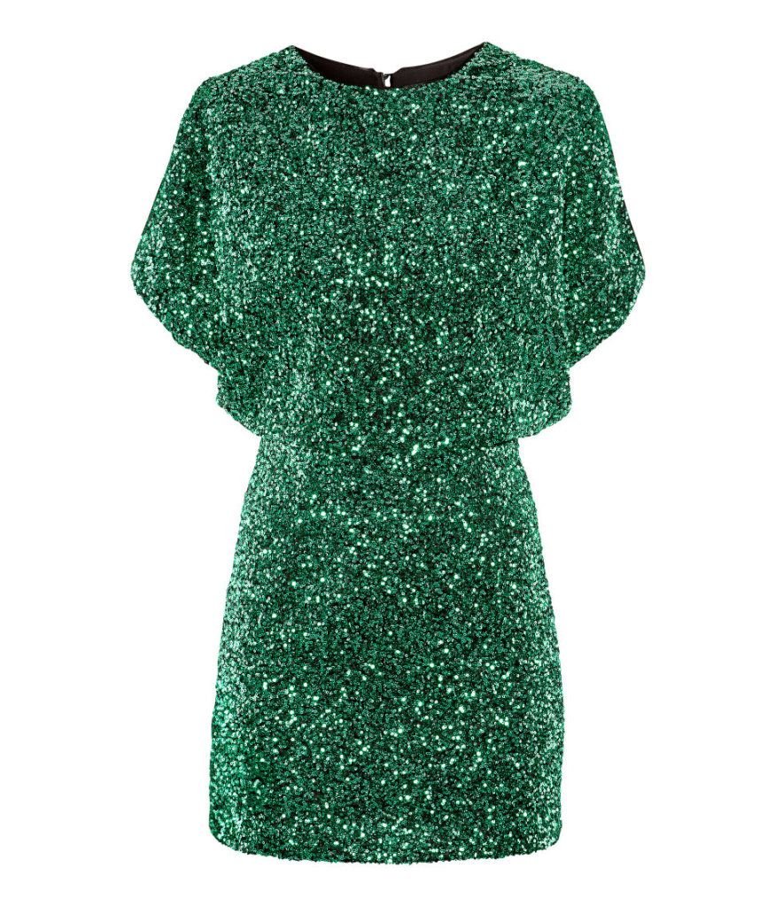Темно зеленое платье с пайетками