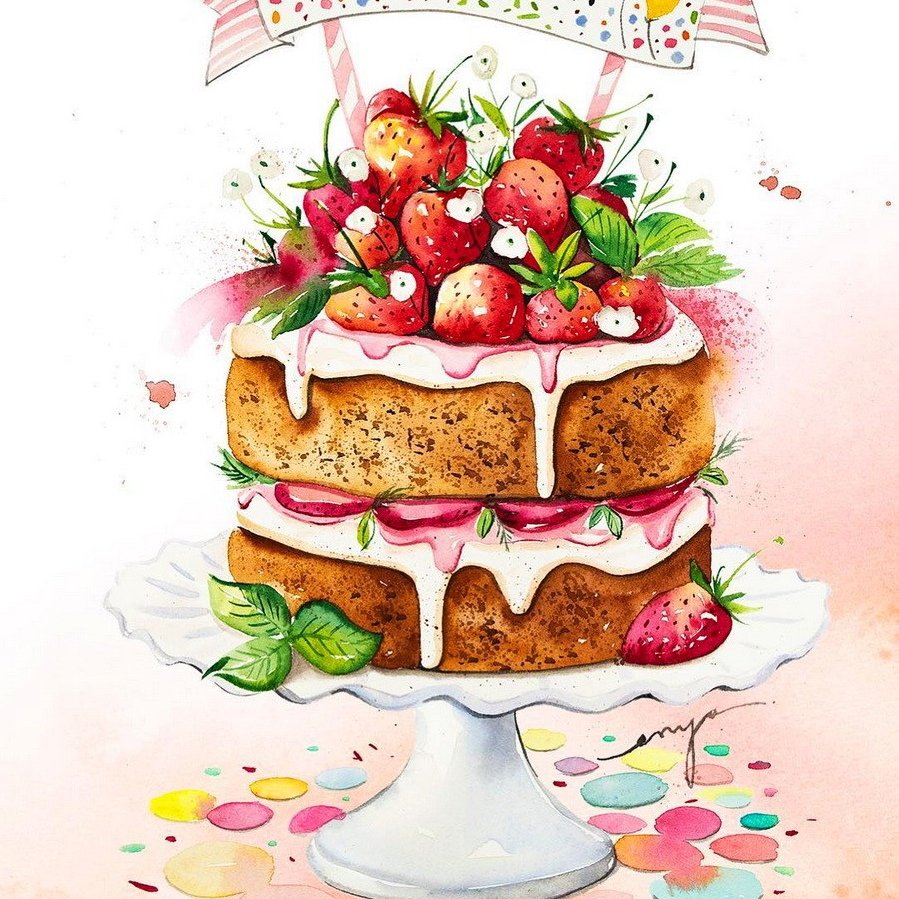 Торт на день рождения с фруктами и ягодами