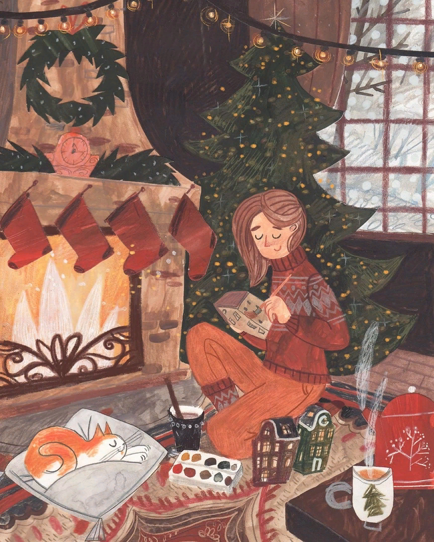 Уютные Рождественские иллюстрации