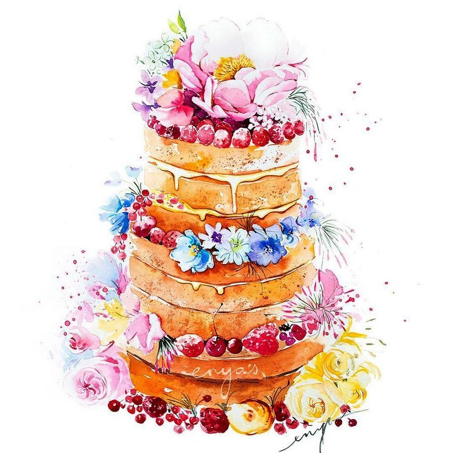 Шикарный свадебный торт акварель