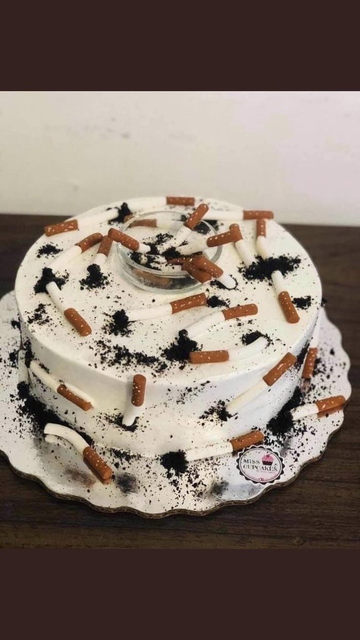 Cake with cigarette meme
