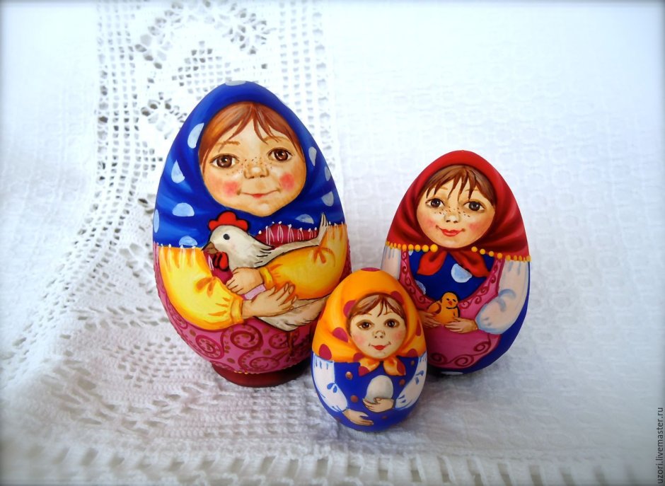 Роспись пасхального яйца под матрешку