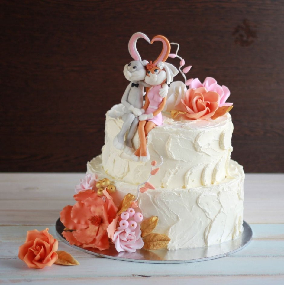 Свадебный торт двухъярусный без мастики