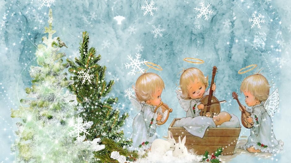 Новогодние открытки с ангелочками