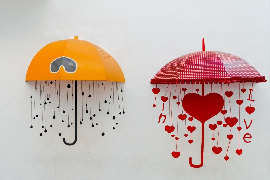 Украшение стен с зонтиками