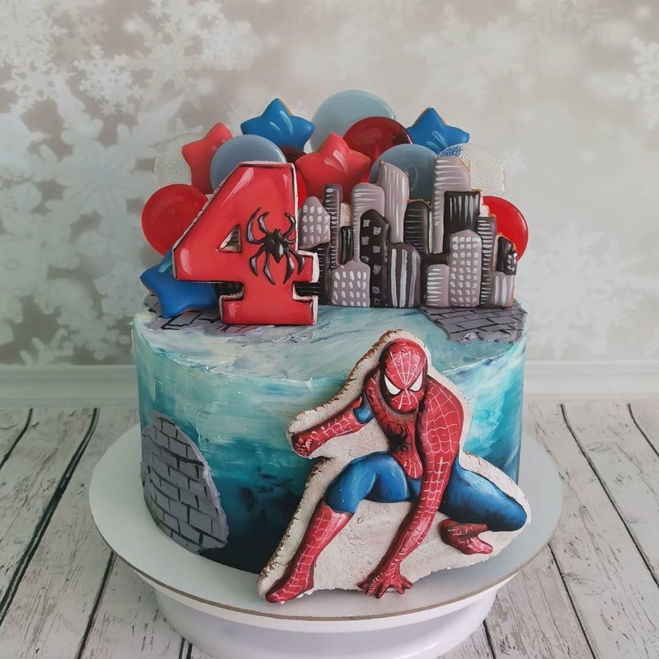 Торт с человеком пауком и единорогом