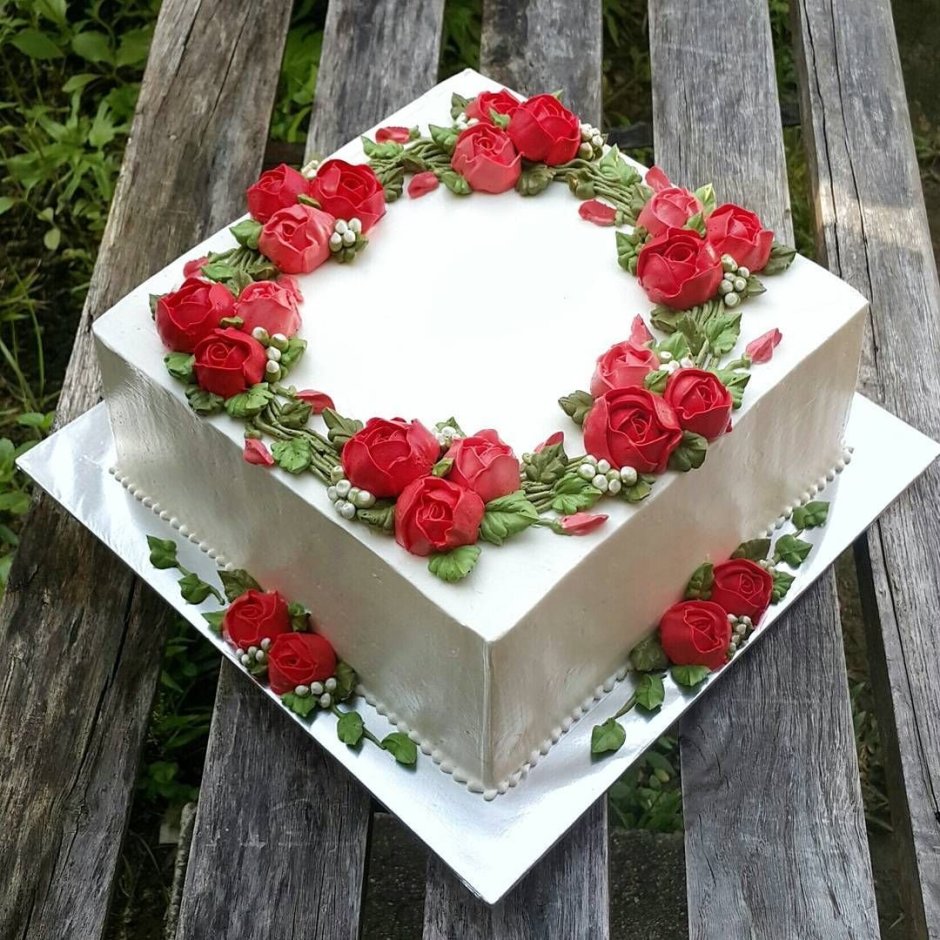 Свадебный торт одноярусный квадрат