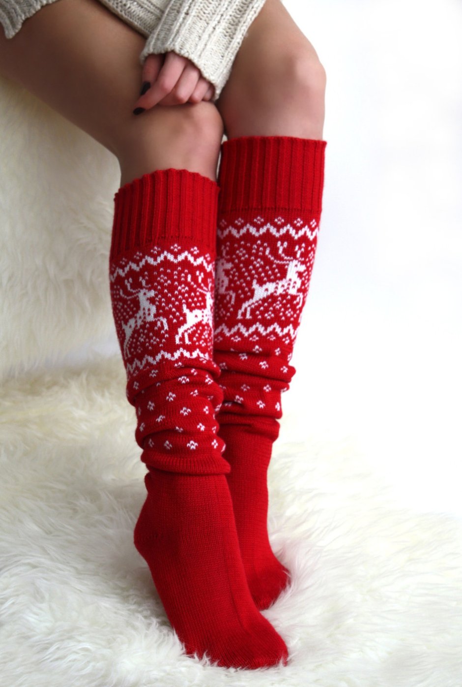 Новогодние носки красные с оленями