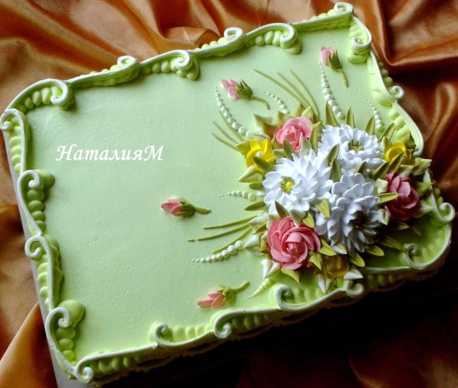 Торт прямоугольный с цветами