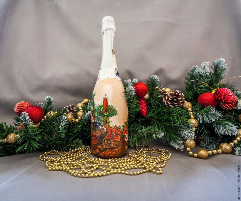 Как оформить бутылку шампанского на новый год