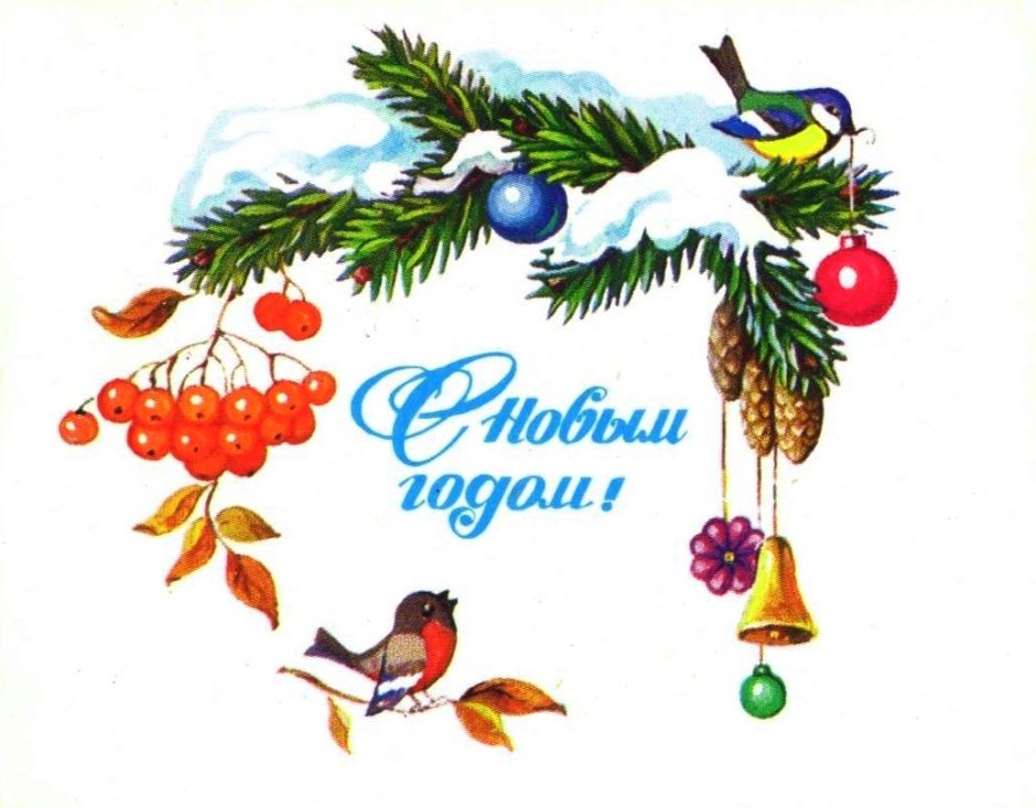 Советские открытки с новым годом с рябиной