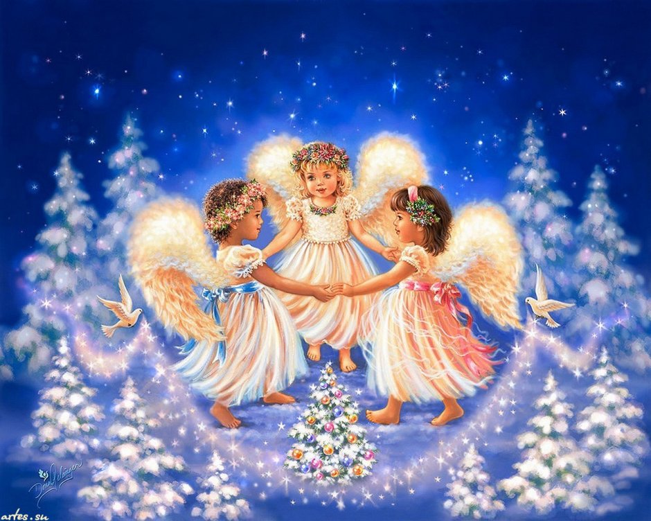 Ткань с ангелами Рождественская