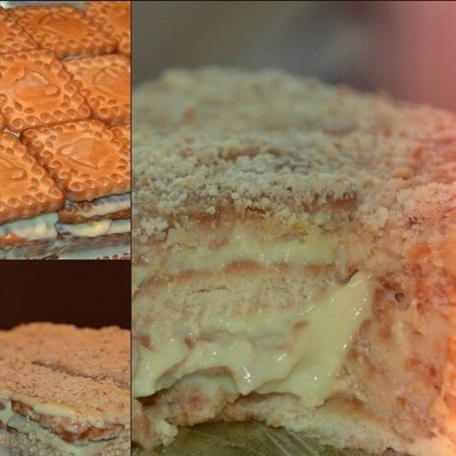 Торт из печенья с творожным кремом без выпечки