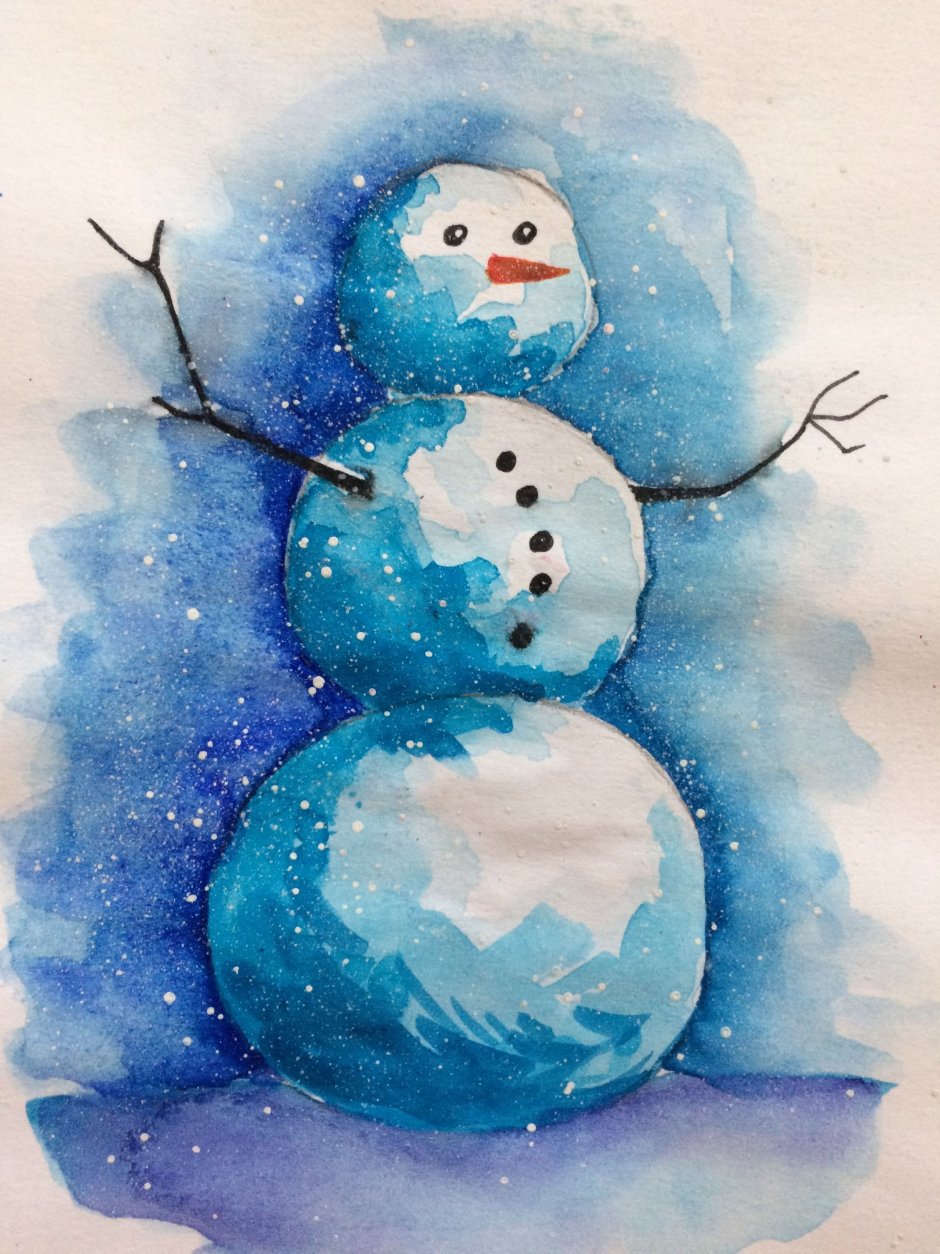 Нетрадиционные техники рисования снеговика