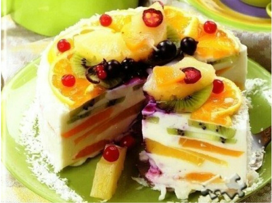 Творожно фруктовый торт