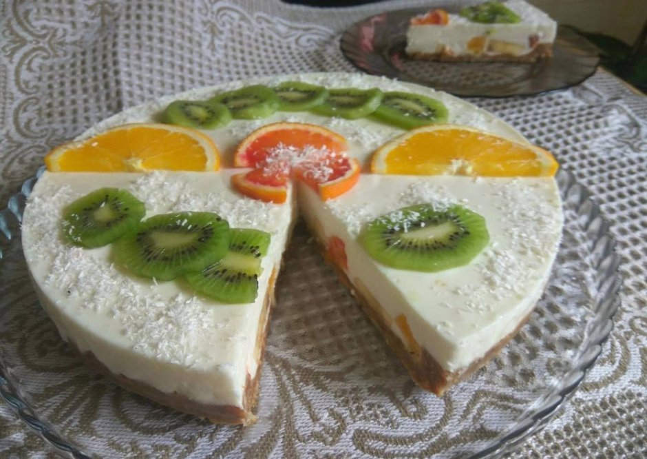 Творожный торт с фруктами