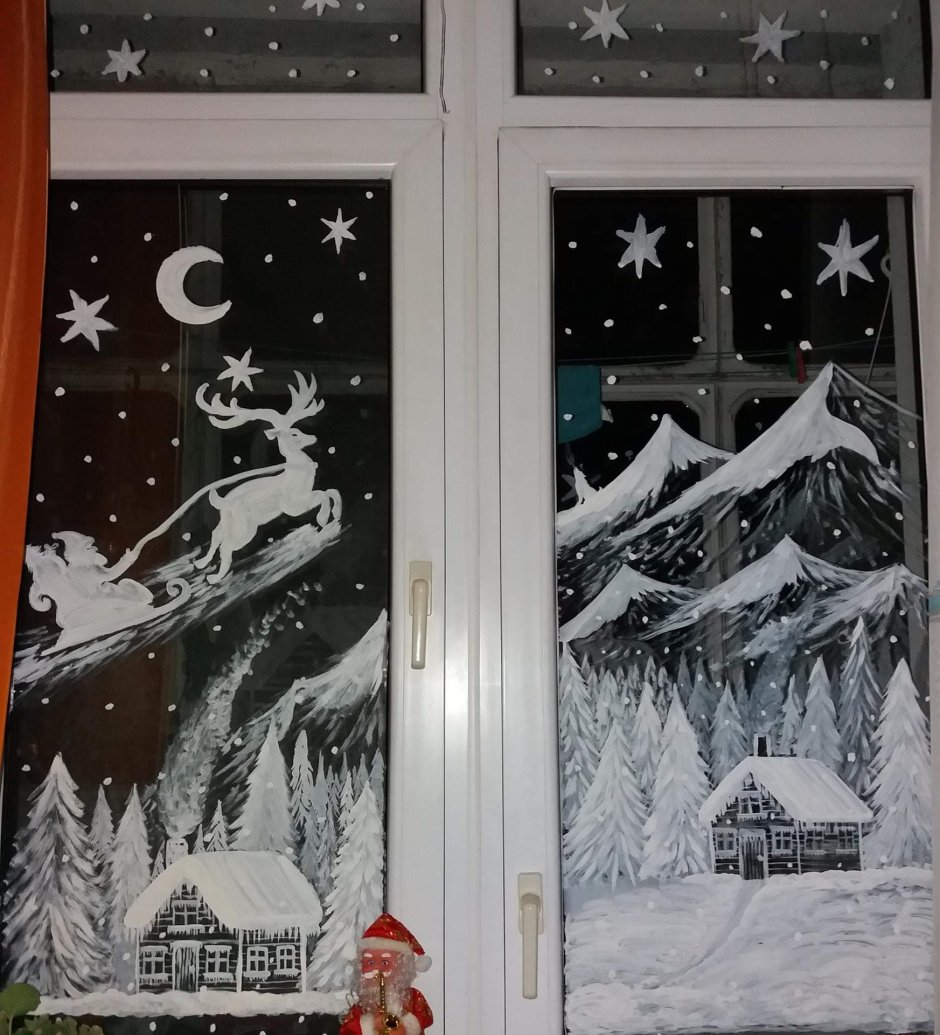 Трафареты на окна новогодние дед Мороз