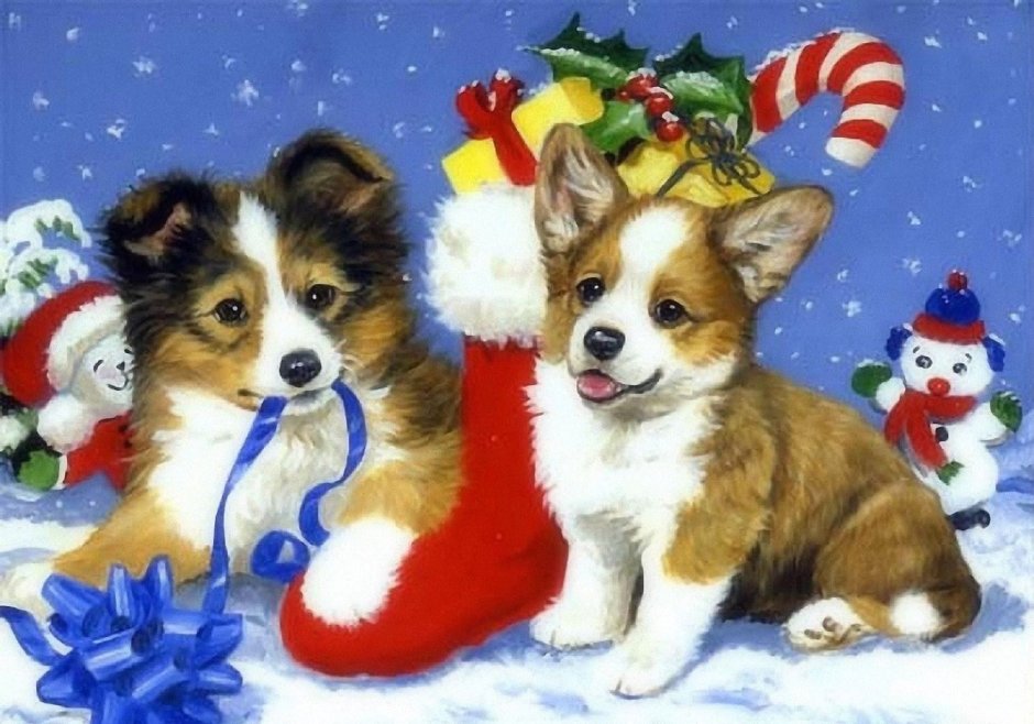 Новогодние открытки с собачками
