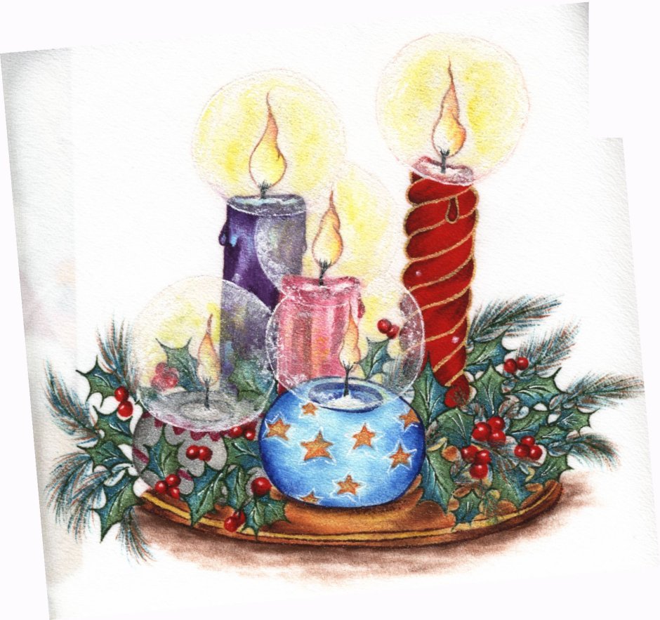 Свечи Рождество нарисованная