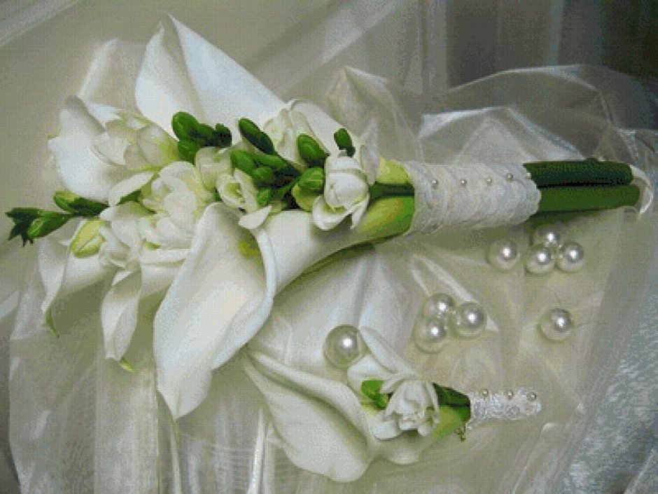 Букет невесты с каллами и гипсофилой