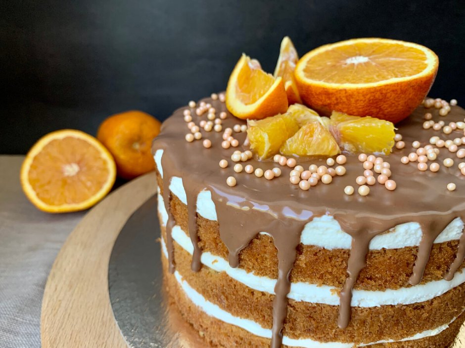 Вкусный торт с апельсиновой прослойкой