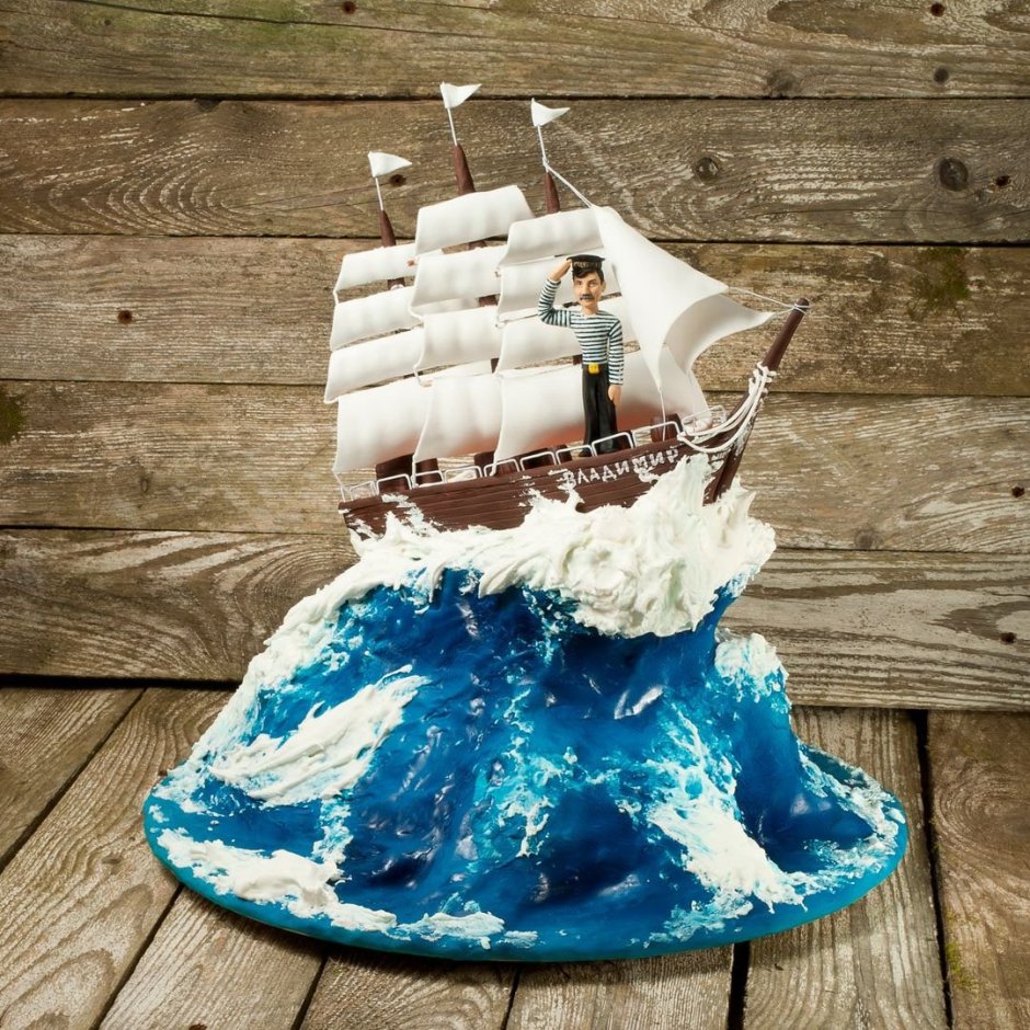 Торт с кораблем и морем