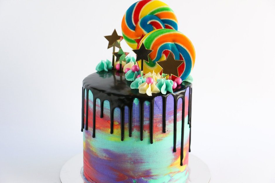 Украшение торта разноцветными мазками