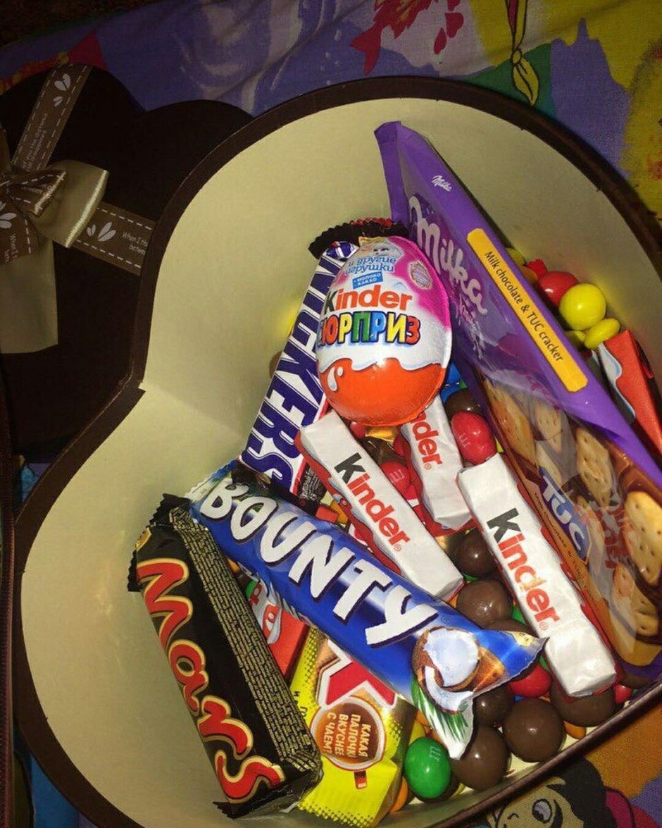 Коробка со сладостями и шоколадом.
