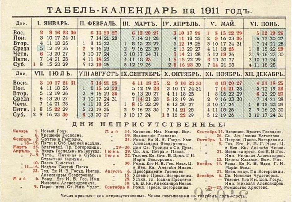 Календарь 1910 года