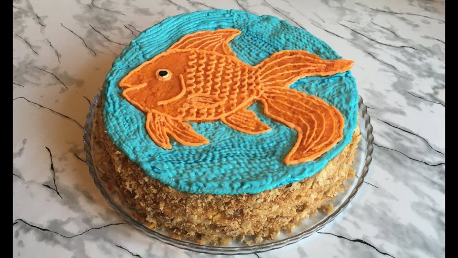 Торт для рыбака с золотой рыбкой