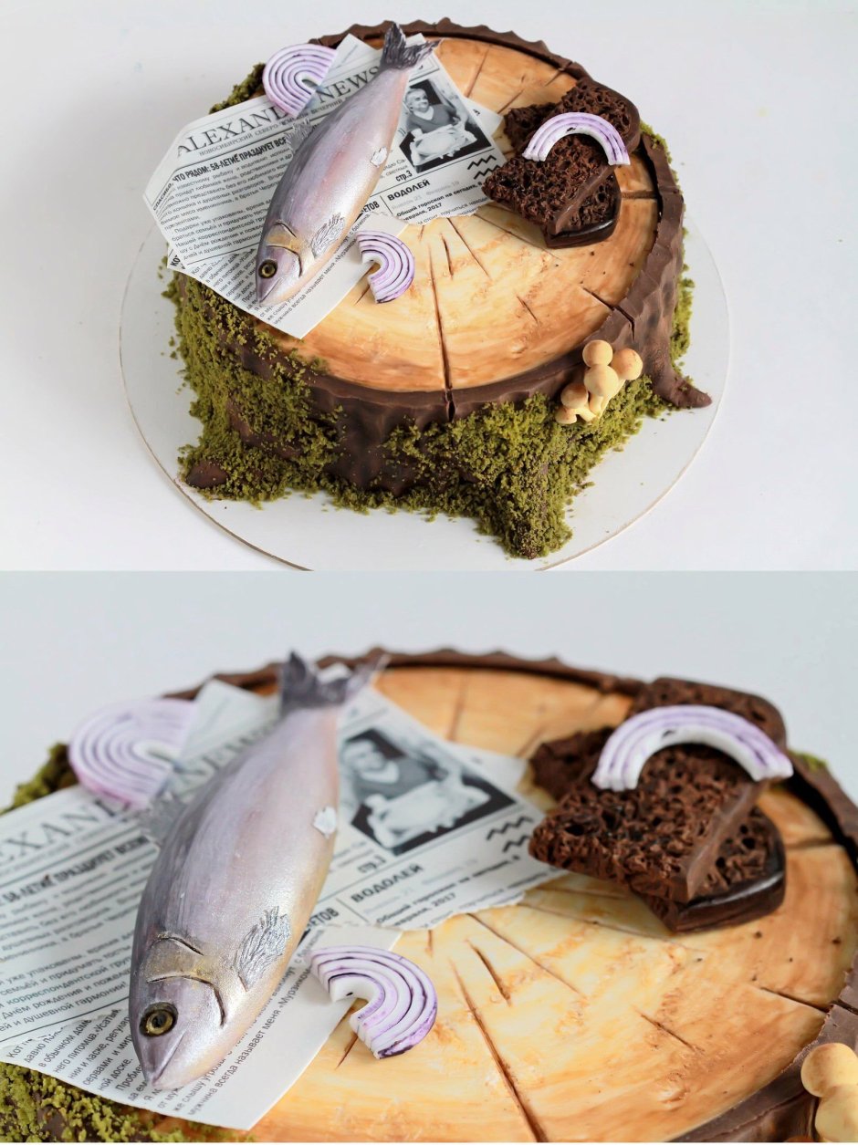 Декор торта для рыбака
